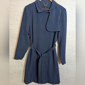 H by Halston Navy Blue Trench Topper Coat Like New 14